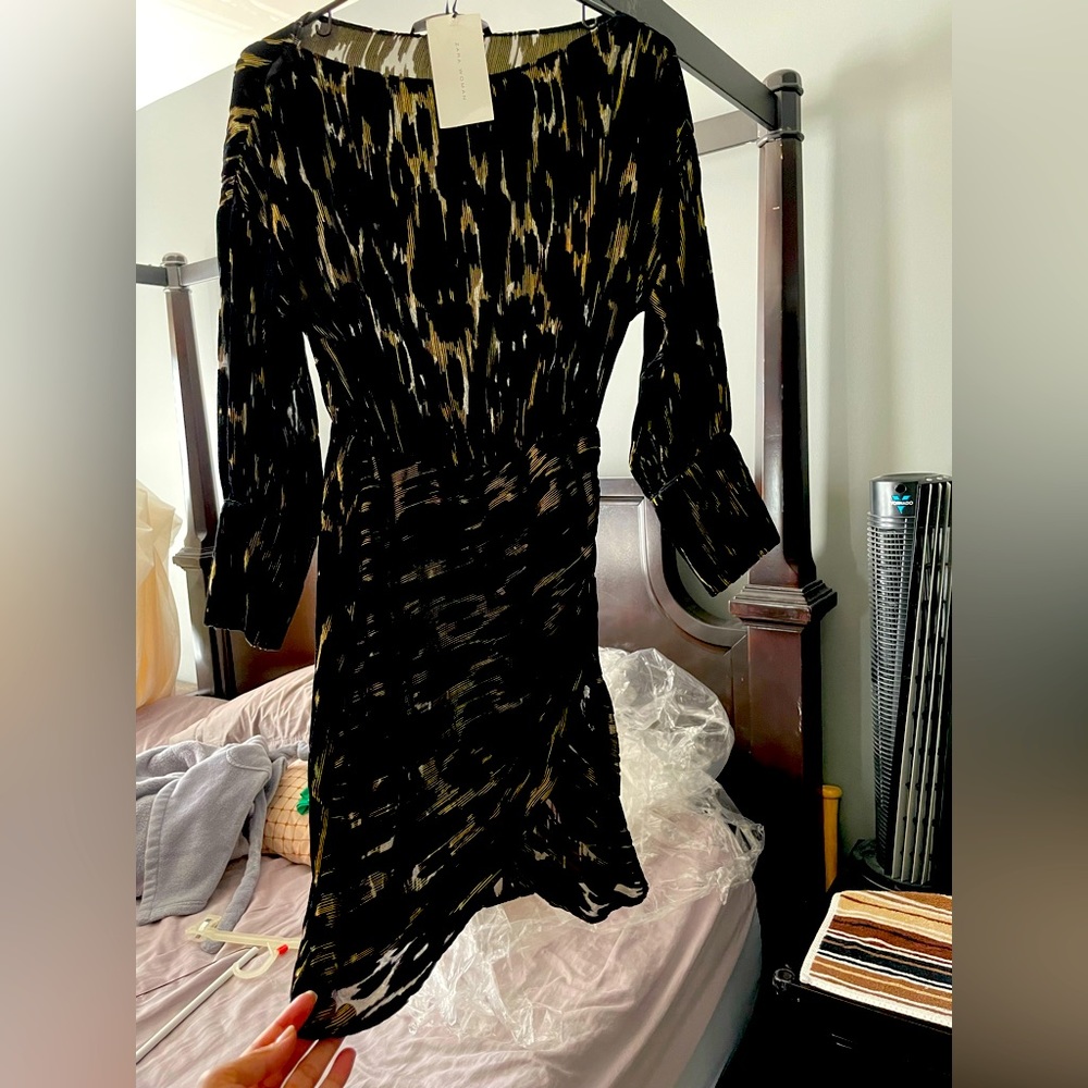Zara black & gold, long sleeve, mini dress, XS